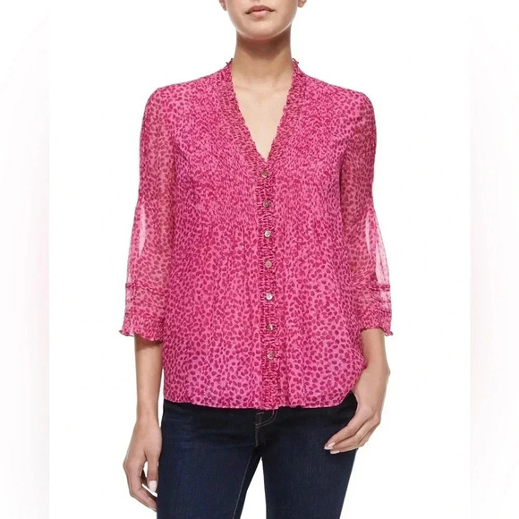 Diane von Furstenberg Layla Petal Dreams Printed Silk Chiffon blouse valentines - Picture 1 of 16